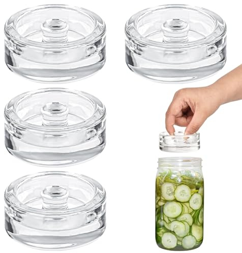 XCDMJ glasvikter för fermentering – fermenteringsset bestående av 4 vikter för fermentering (7 cm) viktsten med lätt grepp och ett funktionellt mellanrum för att undvika överskottsläckage