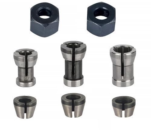 6 PCS Steel Router Collet Chuck Carbon Steel Woodworking Milling Chuck Adapter Router Bit Collet with Milling Machine, Engraving Trimming Wood Cutter, Router 6mm 6.35mm 8mm, with 2 PCS Nuts