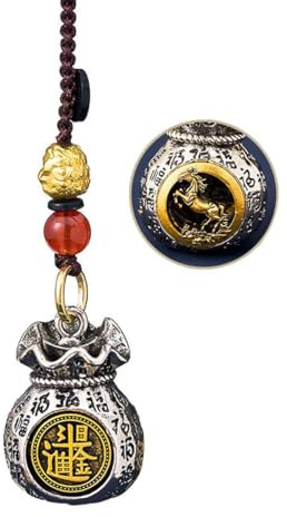 Twelve Zodiac God of Wealth Bag, Vintage Rotatable Money and Lucky Signs Pendant Key Chain Feng Shui Charm Gift Jewelry (Signs Horse)