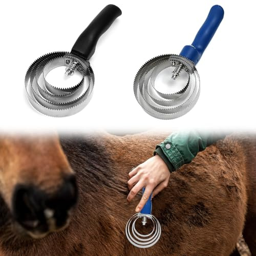 Zuxbolf 2 STK Spiralstriegel 4 Ringe Striegel Pferdebürste Metallstriegel Federstriegel Doppelseitiger Striegel Kuhstriegel Edelstahl Pferdeschaber zum Reinigung grober Schmutz für Pferde,Schafe,Kühe