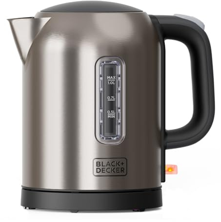 Black+Decker – Bollitore elettrico inox BXKE2207E | 2200W | 1L | Rapido | Base girevole 360° | Spegnimento automatico | Filtro anticalcare | Design compatto | Senza BPA