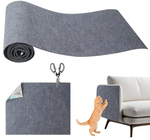 ACOMTUO Protezione Divano Graffi Gatto, Tiragraffi Divano 200×40cm, Tappeto Tiragraffi per Gatti Autoadesivo Antigraffio Gatto Divano per Parete e Angolo, Protegge Tappeti e Divani, Grigio