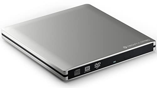 techPulse120 externer USB 3.0 DVD CD Brenner Laufwerk externes CDRW DVDRW Player Superdrive Portable Slim Drive für Desktop Computer Notebook Ultrabook Netbook Laptop Silber