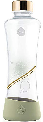 EQUA Glasflasche Metallic Gold 550 ml Trinkflasche Borosilikatglas 0,55l mit Silikonboden Designer Sportflasche