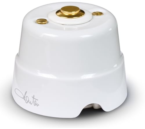 FANTON Pulsante in ottone con base ceramica colore bianco da parete vintage per campanello 2A 48V in porcellana per cavo tessile 84003