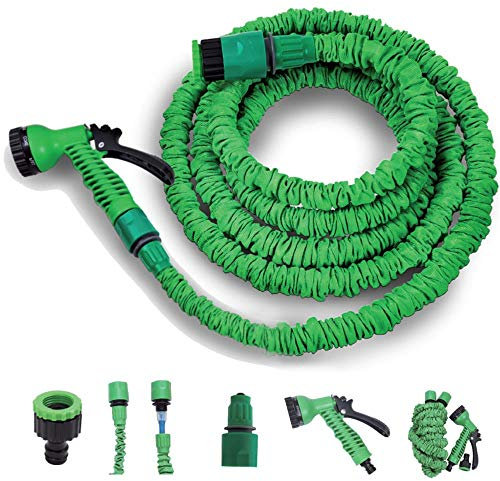 Flexibler Gartenschlauch [7,5m lang, grün] inkl. Brause und Adapter 1/2 Zoll & 3/4 Zoll“ dehnbarer Wasserschlauch