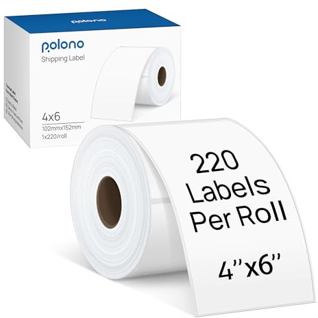 POLONO Genuine 4x6 Direct Thermal Shipping Labels, Perforated Postage Shipping Labels Compatible with POLONO PL80E, PL70E and PL60 Label Printer, Permanent Adhesive, Commercial Grade, 220 Pack/Roll