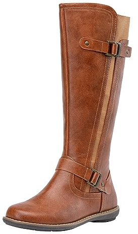 Jeossy Women's 9656 Knee-High Boots Brown Fashion Riding Boots with Buckle Size 8 (DJY9656 brown 08)