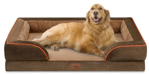 Comfort Expression Orthopedic Dog Bed for Extra Large Dogs 42x30 Inch, Waterproof Supportive Egg Crate Foam XL Pet Bed with Removable Bolsters, Dog Couch with Washable Cover & Non-Slip Bottom, Brown