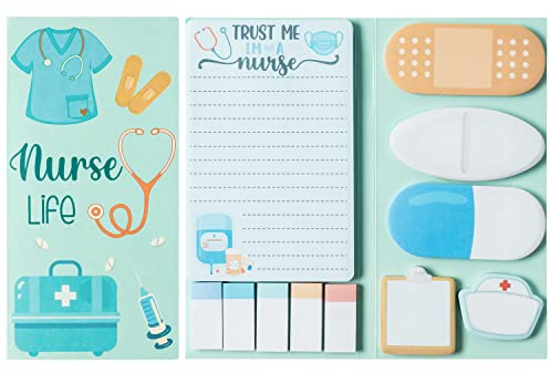 Xqumoi Nurse Sticky Notes Set, 550 Sheets, Cute Cartoon Medical Supplies Self-Stick Notes Pads Bundle Writing Memo Pads for Nursing Student Essentials Hospital Back to School Nurse Supplies Gift