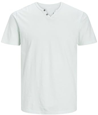 JACK & JONES Basic T-shirt för män v-ringad kortärmad jersey bomullströja med knappar JJESPLIT, Lugnande hav, XXL