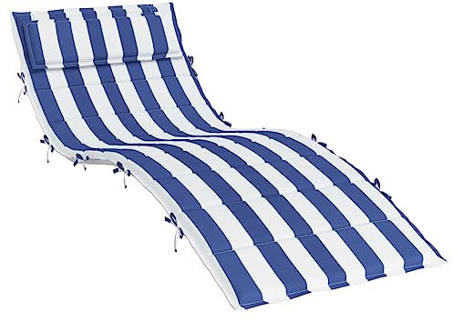 vidaXL Sonnenliegen Auflage, Liegenauflage Outdoor, Polster Auflage für Gartenliege Liegestuhl, Polsterauflage, Blau Weiß Gestreift 180x60x4cm Oxford-Gewebe