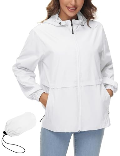 IECCP Manteau de pluie imperméable et léger pour femme - Coupe-vent à capuche - Manteau de pluie d'extérieur, blanc, 3XL