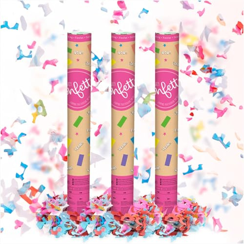 OH YEAH - 3 Unidades - Cañón Confeti Multicolor 50 cm - Confeti Multicolor Papel - Boda - Fiesta - Eventos - Cañón Fiesta 50 cm - FÁCIL USO