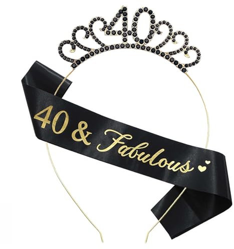 MIOSJI 40th Birthday Sash and Crown Crystal Tiara for Women 40th birthday Hats 40th Birthday Decorations Women Birthday Gift Party Accessories
