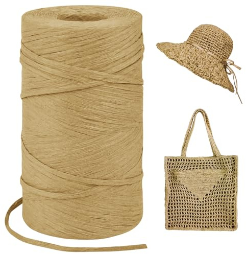 LEREATI Rafia per Uncinetto per Borse, 3mm x 300m Cordino per Borse Uncinetto, Raffia Nastro Regalo Naturale, Filato per Cappello, Confezioni Regalo, Fai da Te Artigianato