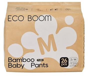 ECO BOOM Pañales para bebé de bambú, tamaño 3 (6-11 kg), pañales basados en plantas (26 unidades), calidad orgánica premium, sin fragancias, hipoalergénicos y súper absorbentes