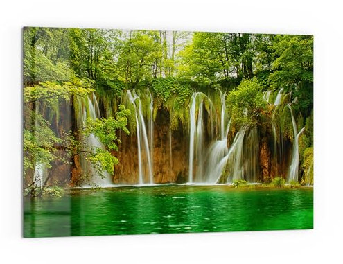 DEQORI Küchenrückwand Glas | Motiv Grüner Wasserfall | 60x40 cm cm | Bad- oder Herd-Rückwand | Herdblende Spritzschutz für Küche & Badezimmer | moderne Deko für Fliesenspiegel