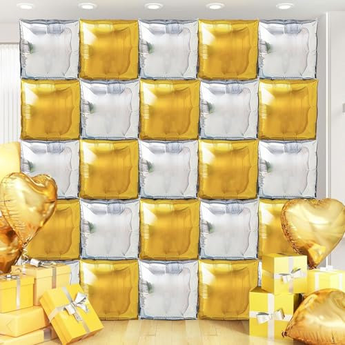 Globos Cuadrados Dorados 20PCS Globos dorados de Aluminio Globo Metálicos Oro globos Dorados,Globos Helio,para Baby Shower, Bautizo, Boda, Graduación|Decoracion Navidad| Nochevieja(Plateado y dorado)