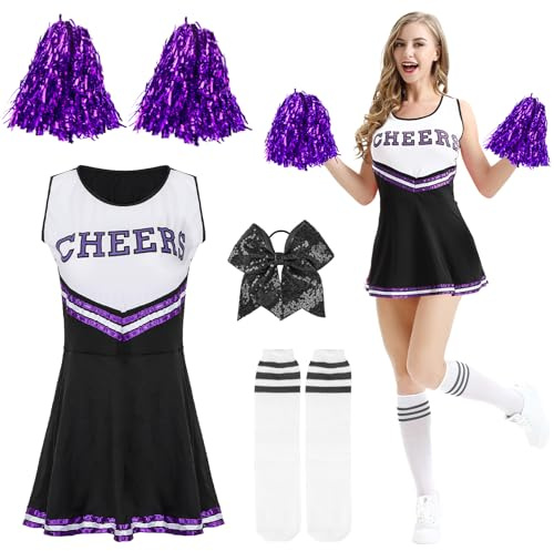 Moiuguli Vestito Cheerleader, Costume Cheerleader Halloween Senza Maniche per Adulti, Rosso Blu Nero Costume Halloween Donna Cheer leader,Cheer leader Costume Donna Hallo ween Cosplay Carnevale
