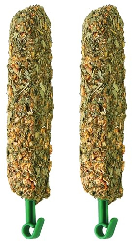 Pleasantly Warm Sugar Glider Food, Natural Eucalyptus Chew Sticks for Chinchillas, Small Animal Treat with Leaves Fruits Oats Honey for Rabbits Guinea Pigs Parrots, 5.3oz (1 Pack, 2 Sticks)
