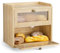 BADGESHAND Bread Bin Wooden Bread Storage Box for Kitchen, Countertop Double Decker Bread Box Keep Bread Storage Fresh with Clear Acrylic Windows (True color)