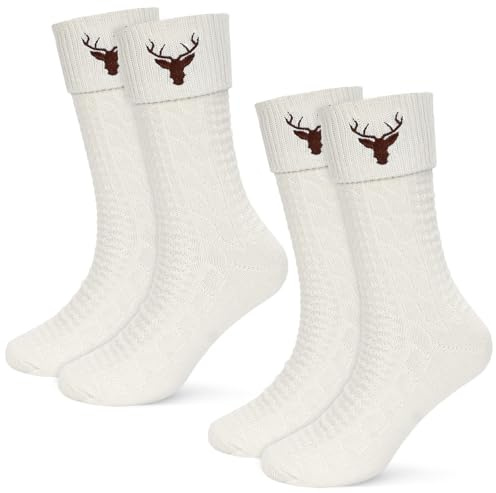 YYSWSAKY Lot de 2 paires de chaussettes traditionnelles pour homme et femme Oktoberfest avec motif brodé Chaussettes folkloriques pour homme et femme Chaussettes tricotées Beige 39-44