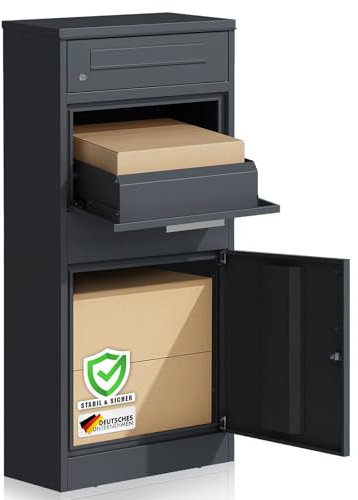 Floordirekt Briefkasten und Paketbox rostfrei und massiv, Paketbriefkasten XXL, Standbriefkasten modern, Paketkasten mit Zylinderschloss, Postbox Francois