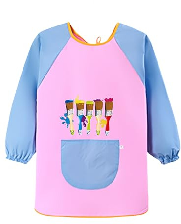 Blusa de pintura para niños de primer grado para niño y niña - A partir de 6 años - Impermeable - Con bolsillos grandes - Mangas largas - Para niños de 7 a 12 años - Para la escuela primaria - Para