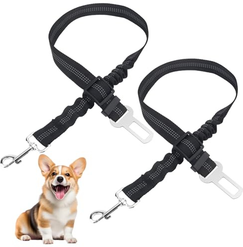 Dog Seat Belt for Cars UK,Adjustable Dog Car Seatbelt with Elastic Bungee Buffer,Durable Pet Car Harness 360 Degree Swivel Attach Won't Twist, Reflective, Easy to Use