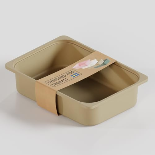 TRÖVI Box 42 x 30 x 10cm für Trofast Regale, robuste Kiste aus Kunststoff, Weiß, Beige, Rosa & Eukalyptus, Aufbewahrungsbox aus Kunststoff für Kinderzimmer Spielzeug und Haushalt (Beige)