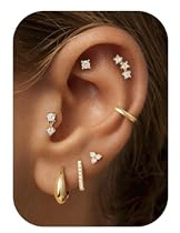 TINGN 7 Pairs Hypoallergenic Surgical Steel Earrings for Sensitive Ears 14K Gold Plated Flat Back Cartilage Earrings for Women Stud Hoop Earring Set for Multiple Piercing