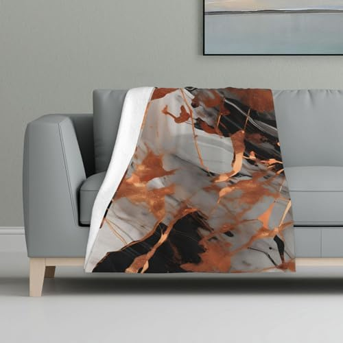 WOmeng Manta de franela con textura de mármol y estampado de salpicaduras de cobre, para invierno, otoño, acogedora para cama, sofá, viajes, camping, hogar, dormitorio, picnic
