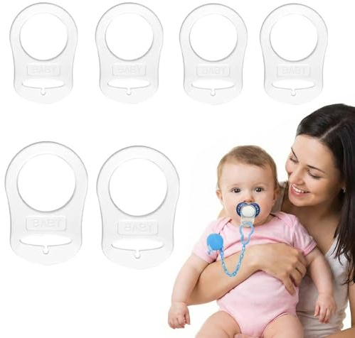 BDEPSTR Schnullerkette Set,6 Pezzi Schnullerclip in Silicone,Adattatore per Anello in Silicone, Adattatore per Ciuccio, Adattatori per Attacco Anello a Bottone (Trasparente)