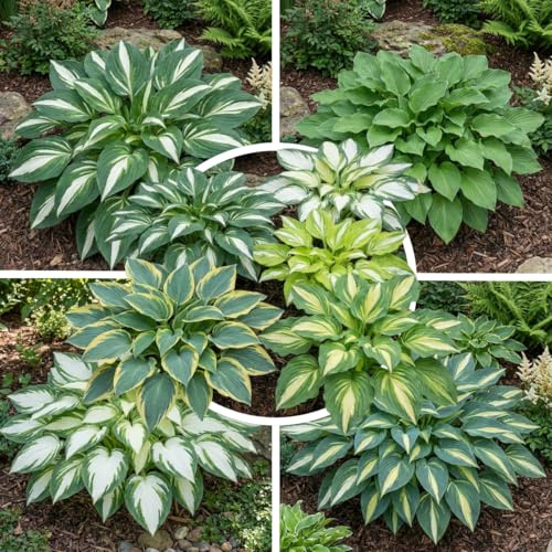 FLORIUM Mehrjährige Hosta Gestreift Kollektion, Hosta-Mischung aus 5 Hybriden in 5 Sorten, große Funkia-Pflanzen Winterharte, wurzelnackte Stauden aus Holland (keine Samenzwiebeln)