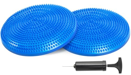 PRIMASOLE Disque d'équilibre (couleur bleu cobalt) 2 pièces livré avec une pompe à air Disque d'exercice pour la stabilité Entraînement 33 cm de diamètre 250 kg Limite de charge Coussin d'entraînement