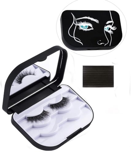 False Eyelash Storage Case with Mirror, Empty Travel Lash Organizer Box | Portable False Lash Holder Storage 3 Pairs Lashes Cosmetic Case Protects Eyelashes for Daily & Outdoor Makeup Use (Black)