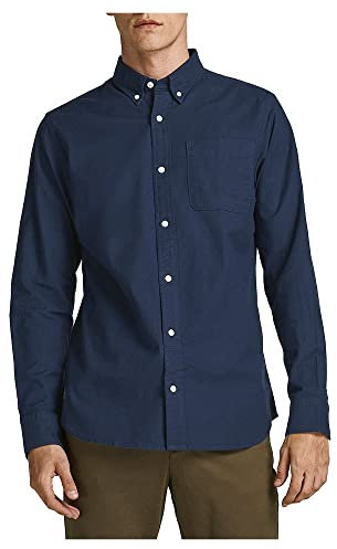 JACK & JONES Herren Freizeit Hemd JPRBROOK Oxford Slim Fit Weiss Blau XS-XXL, Größe:L, Farbe:Navy Blazer Slim FIT 12192150
