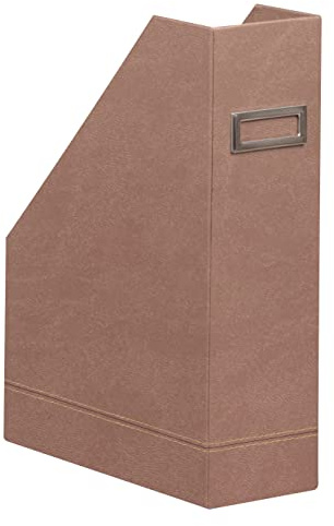 RHODIA 194544C - Porte-Revues Bois de Rose -10 x 25 x 31 cm - Piqûres Sellier Orange - Extérieur Simili Cuir-Collection Home Office rama - Organisation de Bureau & Rangement Design