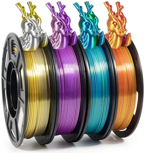iSANMATE Silk PLA Filament 1.75 set, Dual Color Filament Silk PLA Gold Rot/Gold Silber/Blau Grün/Lila Rosa 250g Spule x 4 Farbe 3D Drucker Filament Set