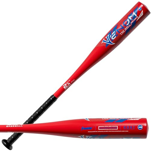 Franklin Sports Kids Metal Tball + Baseball Bat - Venom Youth Aluminum Teeball Bat - USA Baseball Certified for Boys + Girls Tee Ball - 25 inches/ 12oz - Drop -13 - Red