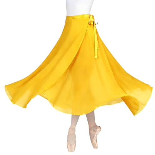 Baisdan Donne Lunghezza Chiffon Gonna Danza Classica Tango Moderno Sala da Ballo Gonna in Tulle Giallo