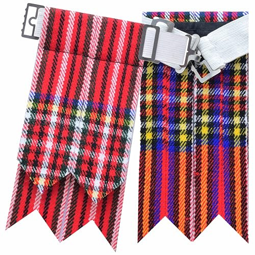 Flashes de kilt pour homme – Chaussettes de kilt classiques et unies avec ajusteurs de boucle lourde, jarretelles en laine acrylique pointues – Parfaites pour une robe Highland, Royal Stewart., Taille