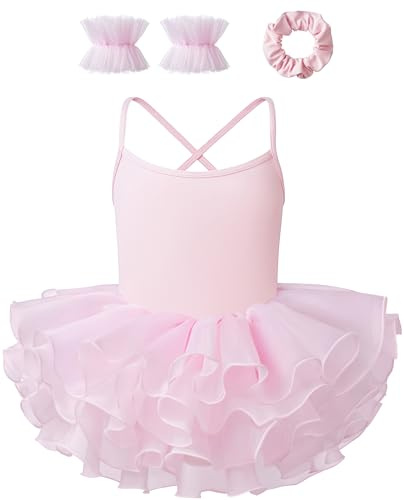 Tegmk Toddler Tutu Dress Girls Camisole Dance Leotard with Skirt, Cross Back(FT5062E-08-M)