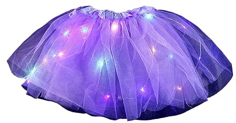 SHYYOULQE Jupe de ballet à LED pour filles de 4 à 6 ans - Jupe tutu lumineuse - Jupe de ballet pour fête - Costume d'école, de jeu sur scène - Robe de ballet pour enfants, violet, taille unique