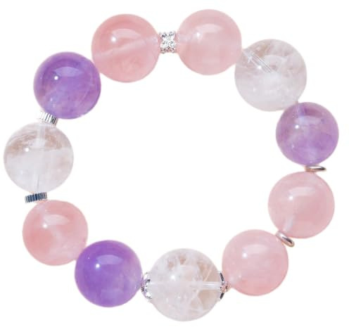 Kristallrunda pärlsträckarmband Naturliga kvartsläkande armband | Rose Quartz Ametist Snowflake Phantom Quartz, Women Lucky Wealth smycken
