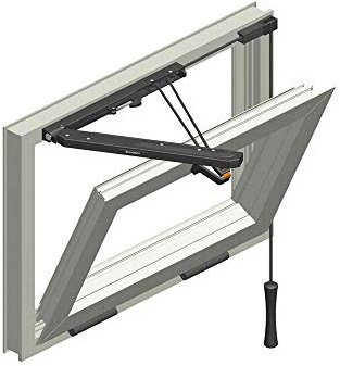 Newton Savio - Mando de cierre a distancia para apertura de ventanas de Vasistas, con perfil de aluminio F6.R (9010, blanco)