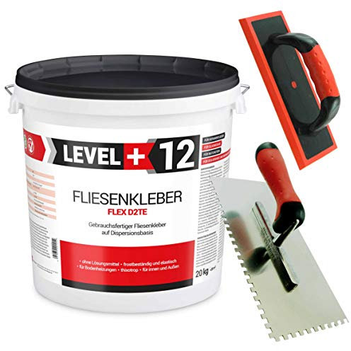 Set Kleberbox 20 Kg Fertig Fliesenkleber + Zahnglätter + Epoxit-Fugbrett, Steinkleber Flexmörtel Weiß Innen Außen Dispersions-Kleber SET204