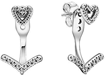 Pandora Wish Funkelnde Wishbone Herz Ohrstecker aus Sterling Silber mit Zirkonia Steinchen/Größe: 1,7cm