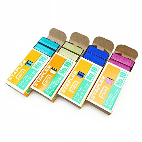 4000pcs No.10 Metallic Color Mini Staples Designed for #10 Staplers, (11/32 Crown x 3/16 Leg), Not for Staplers Using 1/4 Leg Standard Office Staples. (Assorted - Navy, red, Yellow, Sky Blue)